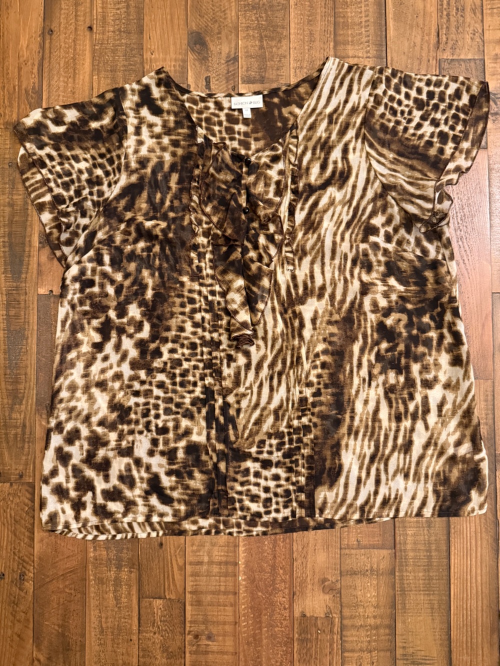 Fashion Bug  Brown and Cream Animal Print Blouse